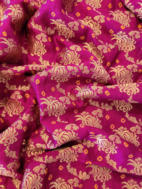 Banarasi Woven Chinnia Silk Fabric with Bandhej Print