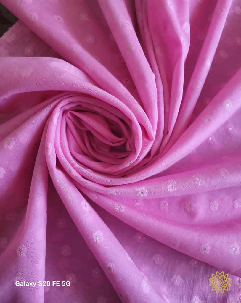 Banarasi Woven Cotton Fabric With Resham And Zari Bootie In Pink (2.5 Mt.)