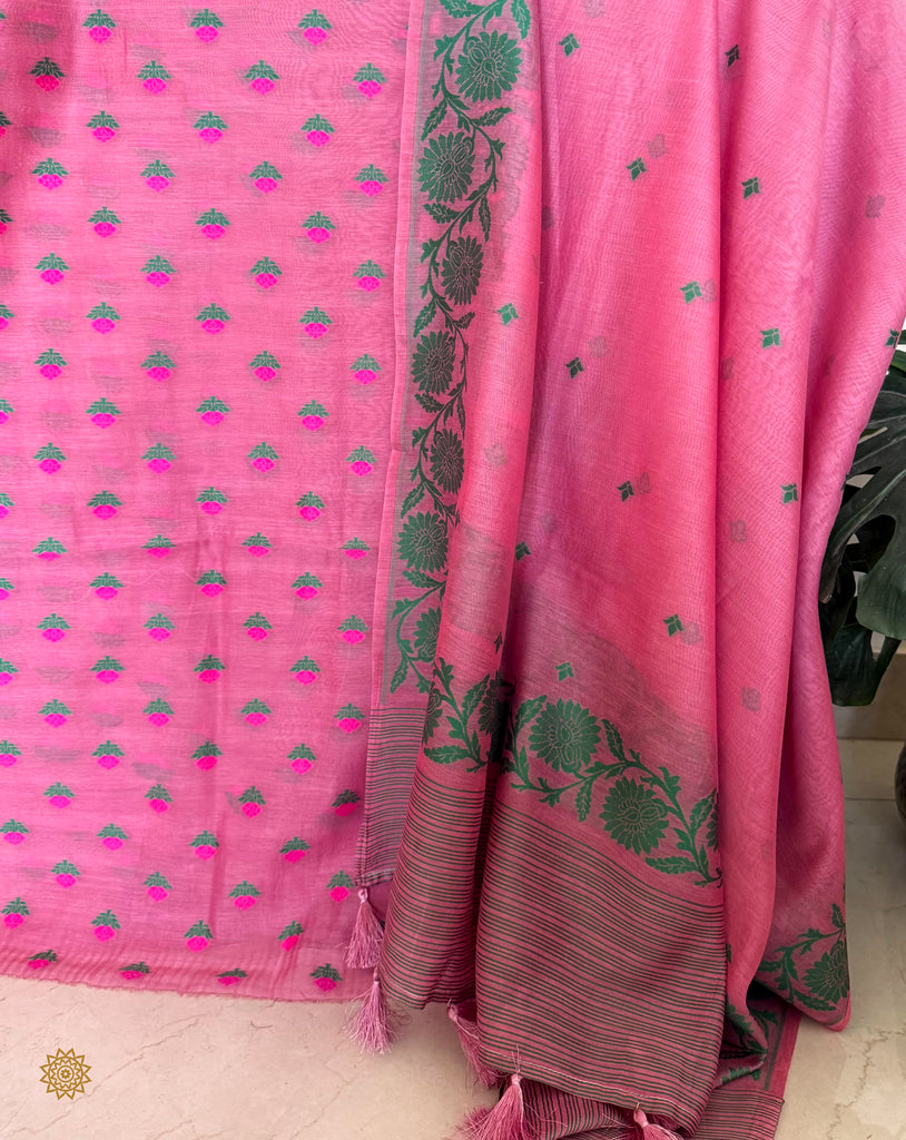 Banarasi Woven Unstitched Suit  In Pure Mulmul Cotton