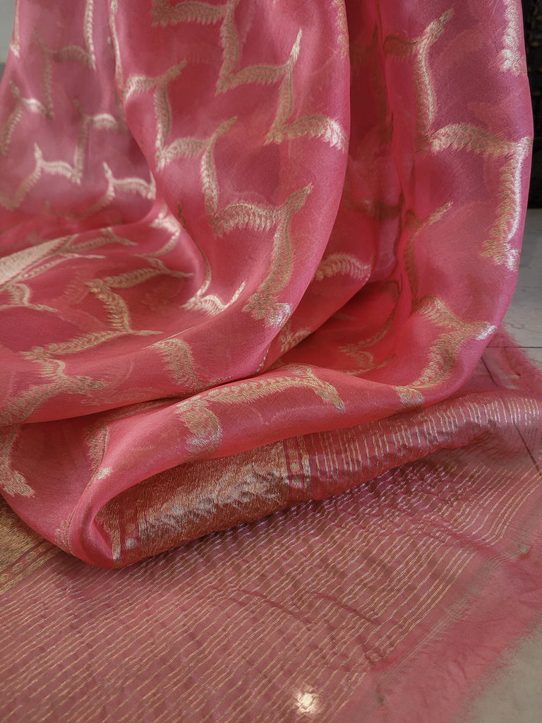 Banarasi Woven Kora Silk Dupatta in Strawberry Pink