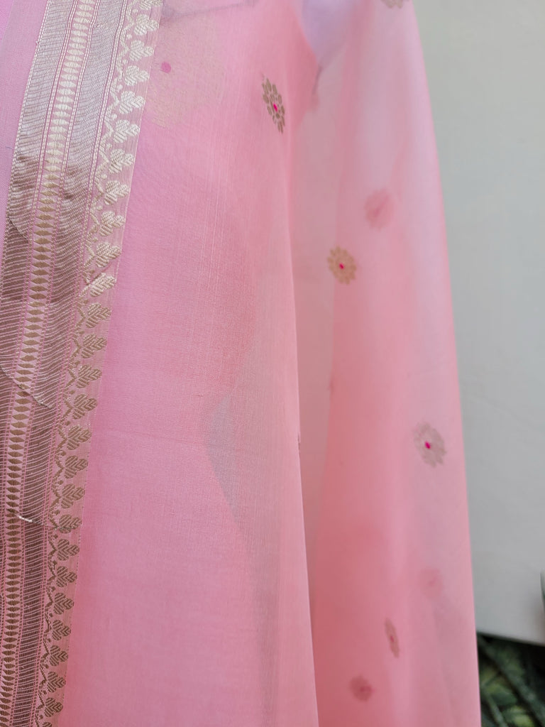 Banarasi Handwoven Chinnia Silk Meenedar Kurta with Meenedaar Kora Silk Dupatta