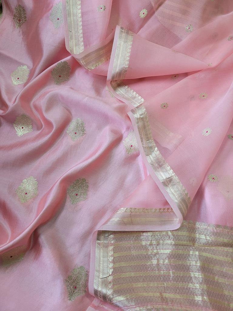 Banarasi Handwoven Chinnia Silk Meenedar Kurta with Meenedaar Kora Silk Dupatta