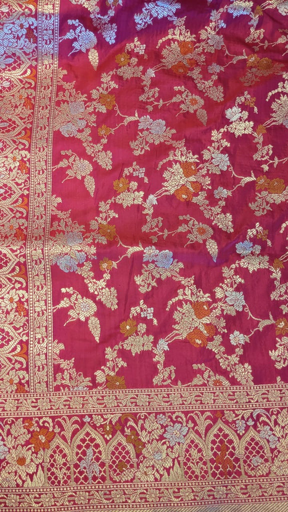 Banarasi Woven Saree in Dual Shade of Rani and Red