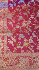 Banarasi Woven Saree in Dual Shade of Rani and Red