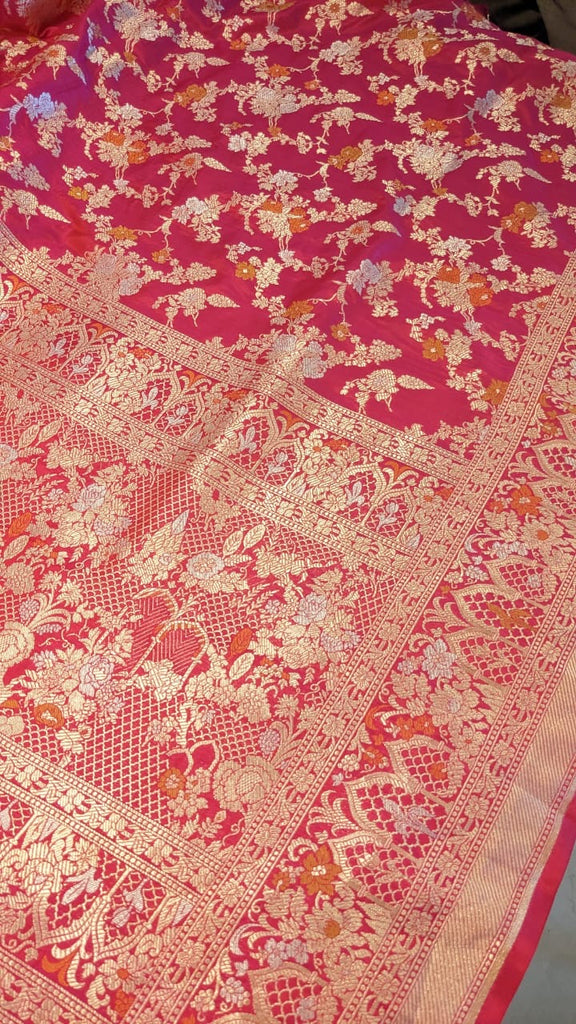 Banarasi Woven Saree in Dual Shade of Rani and Red