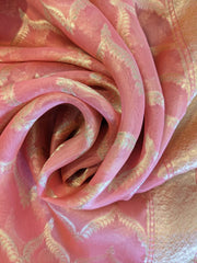 Banarasi Woven Kora Silk Dupatta in Strawberry Pink