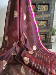 Handwoven Meenedar Kadwa  Boota  Silk Cotton Dupatta in Maroon