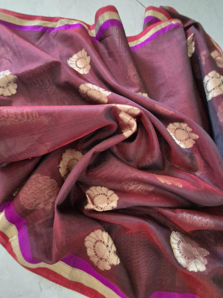 Handwoven Meenedar Kadwa  Boota  Silk Cotton Dupatta in Maroon
