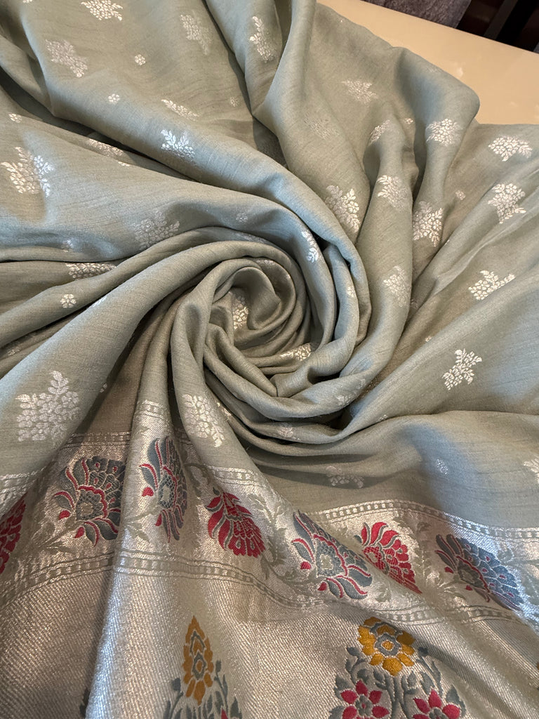 Meenedar Handwoven Tusser Georgette Suit in Green