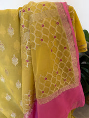 Meenedaar Chiffon Georgette Suit In Yellow And Pink