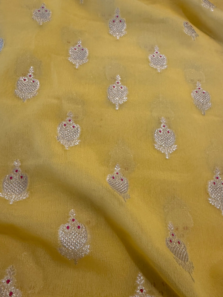 Meenedaar Chiffon Georgette Suit In Yellow And Pink