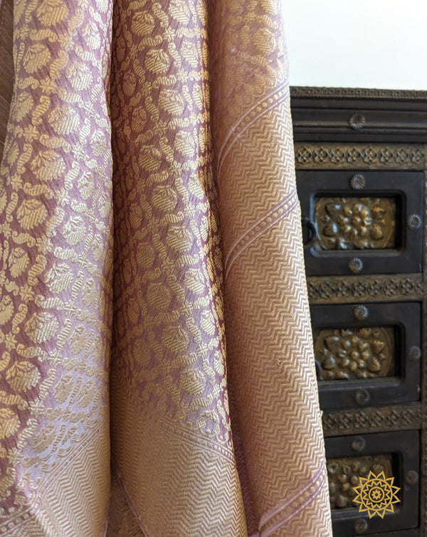 Handwoven Banarasi Kora Silk Dupatta in Lilac and Gold