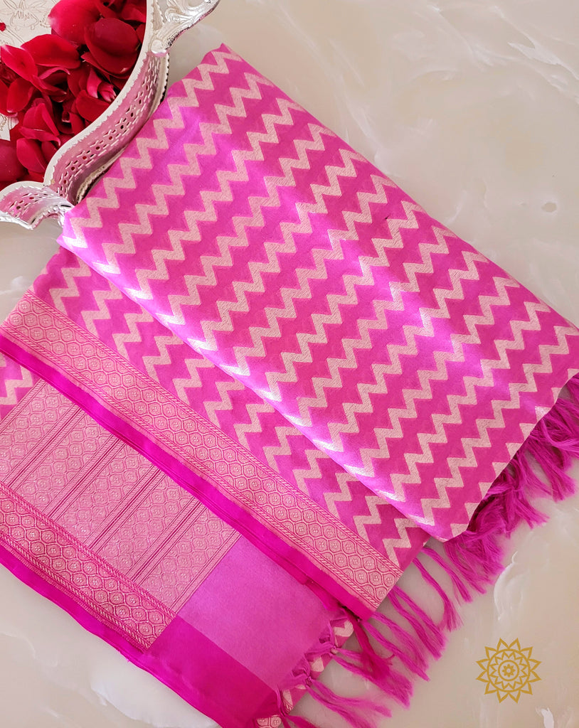Banarasi Silk Georgette Dupatta In Pink & Rani Pink