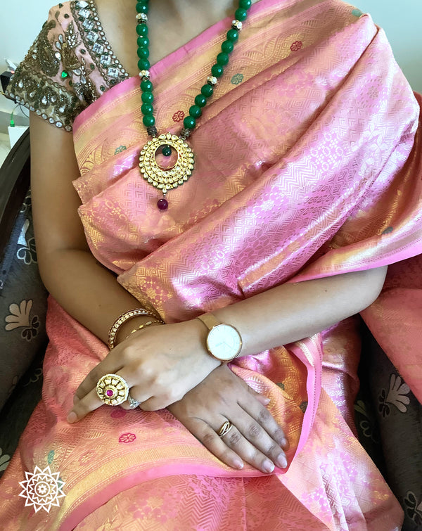 Handwoven Katan Silk Saree in Pink Brocade