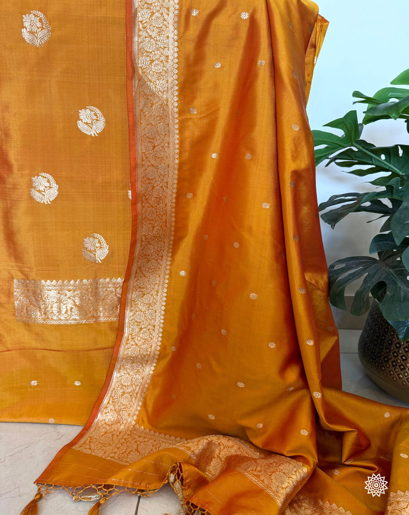 Katan Silk Suit in Dual Shade of Mustard