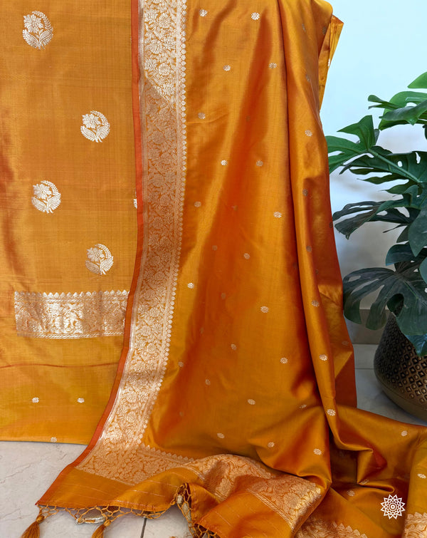 Katan Silk Suit in Dual Shade of Mustard