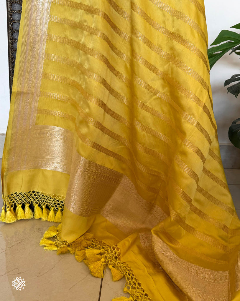 Handcrafted Katan Silk Kadwa Dupatta in Yellow with Sona Rupa Zari