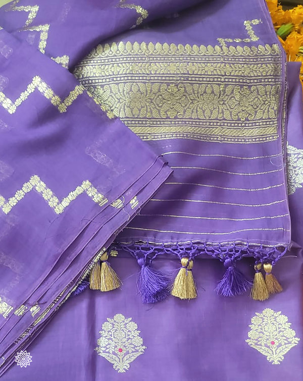 Handwoven Banaras Silk Chanderi in Mauve