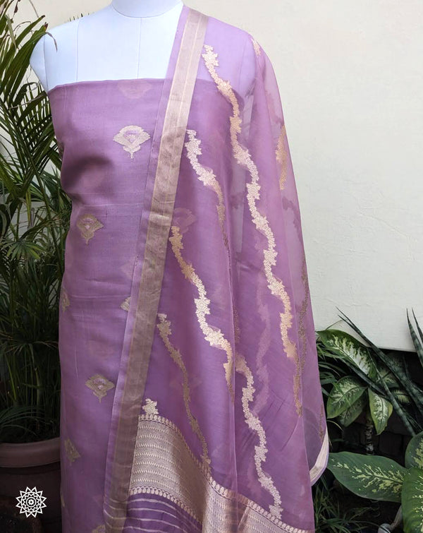 Banarasi Handcrafted Meenedaar Kora Silk Kurta with Menedar Kora Silk Due
