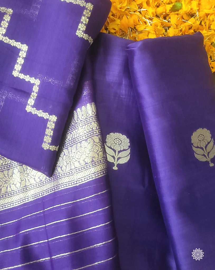 Handwoven Banarasi Silk Chanderi Suit in Purple
