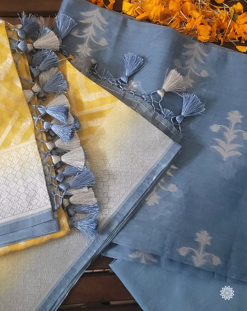 Banarasi Silk Chanderi Suit With Silver Zari In Grey