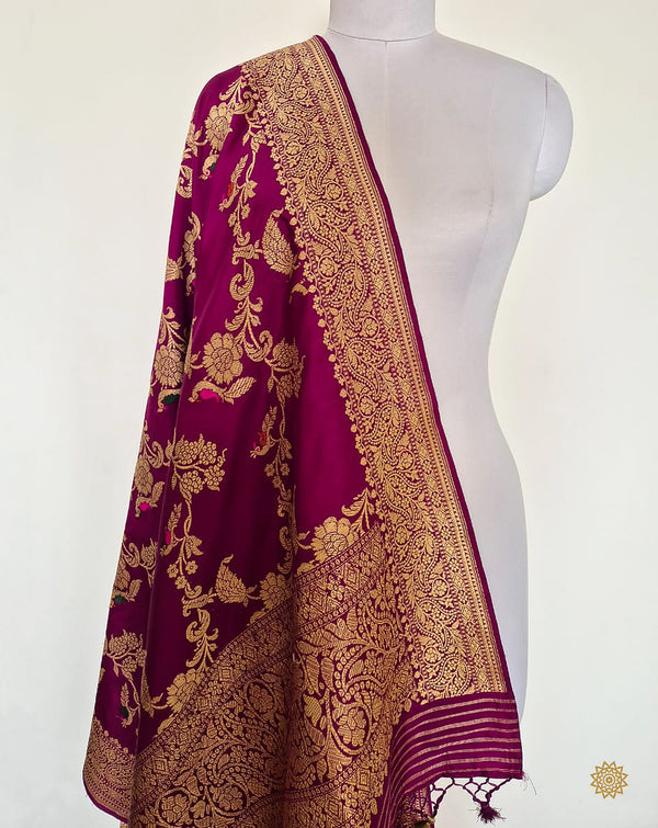 Handwoven Banarasi Meenedar Katan Silk Dupatta in Purple