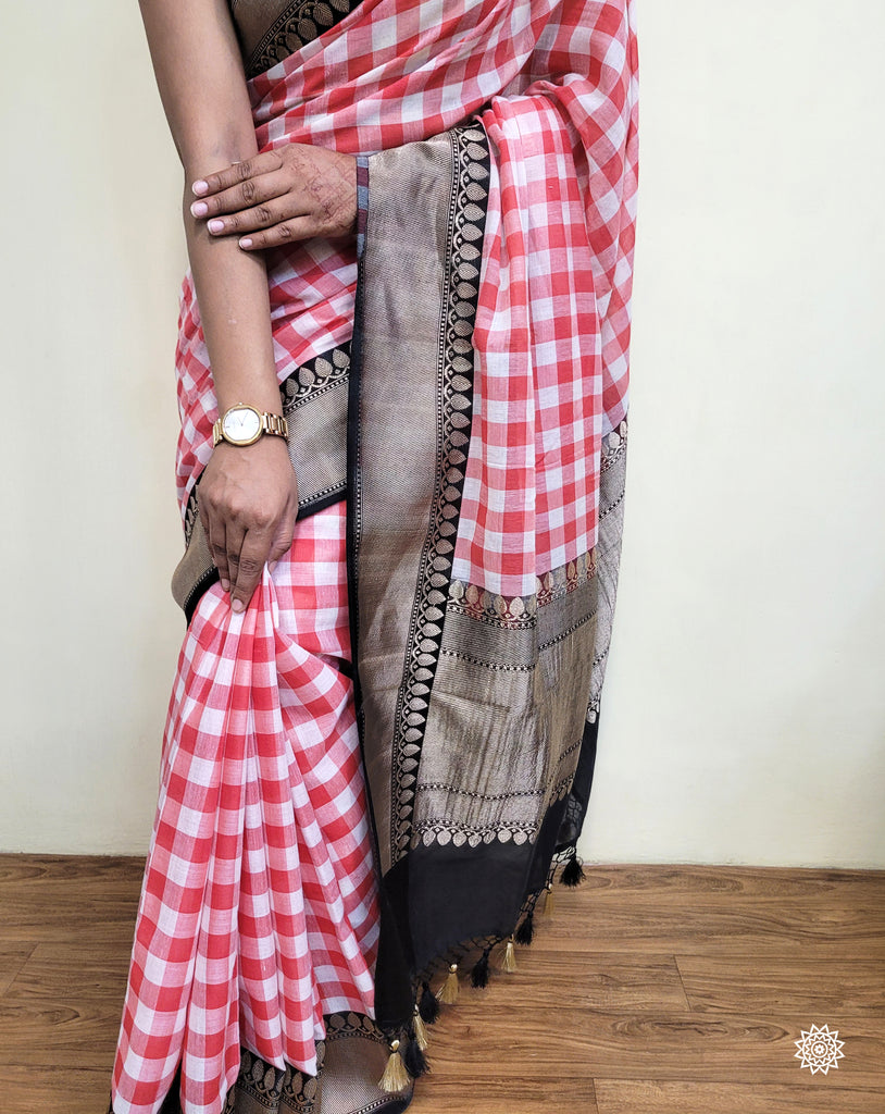 BANARASI HANDWOVEN COTTON SAREE WITH SATIN BORDER