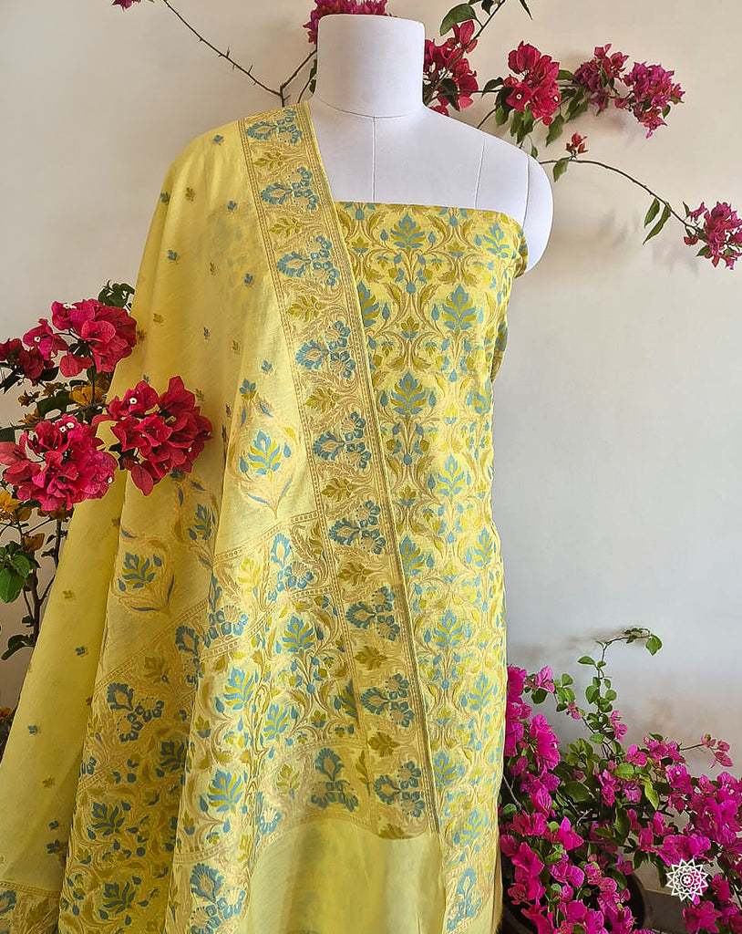 Meenedar Banarasi Woven Cotton Unstitched Suit