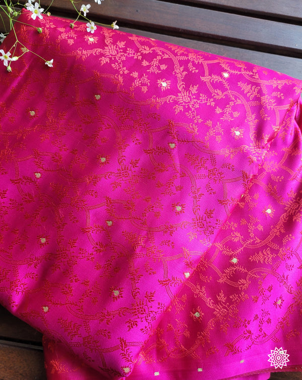 Banarasi Katan Silk Fabric in Dual Shade of Rani Pink and Red
