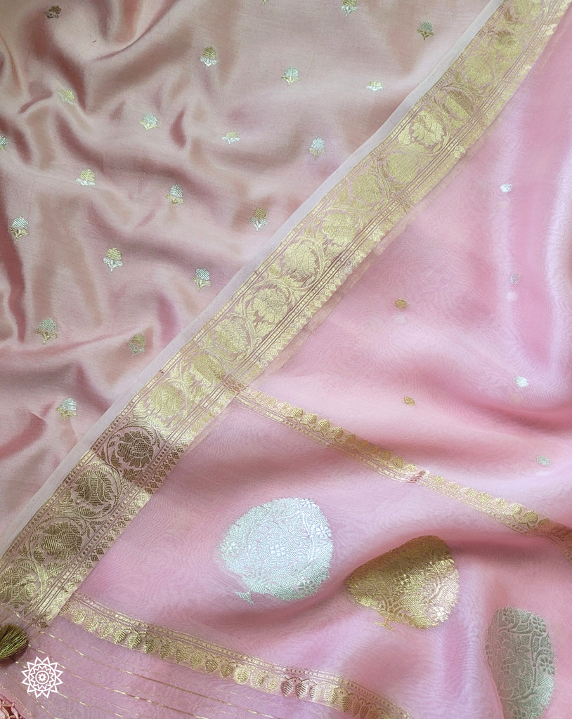 Unstitched Banarasi Chinnia Silk Kurta with Kora Silk Dupatta in Nude Pink Shade