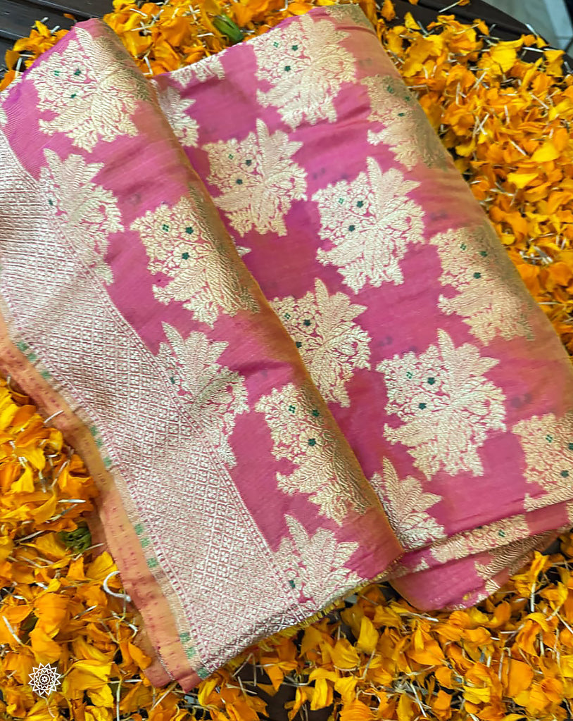 Handwoven Katan Silk Dhoop Chaon Butidaar Fabric