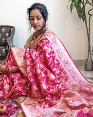 Banarasi Woven Saree in Dual Shade of Rani and Red