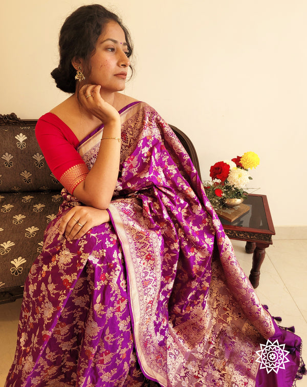 Banarasi Meenedaar Katan Silk Jungla in Purple