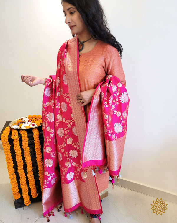 Banarasi Katan Silk Jaal Dupatta in Sona Rupa Zari