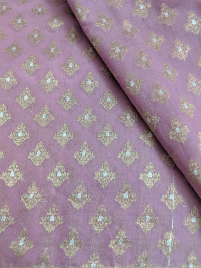 Onion Pink Handloom Kurta Fabric With Dull Gold Zari Butis Yardages