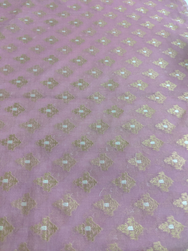Onion Pink Handloom Kurta Fabric With Dull Gold Zari Butis Yardages