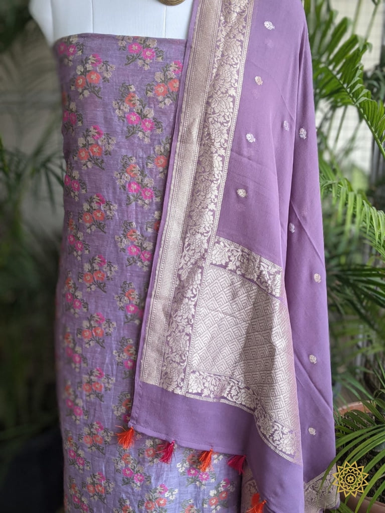 Banarasi Handcrafted Linen Georgette Kurta Dupatta Set
