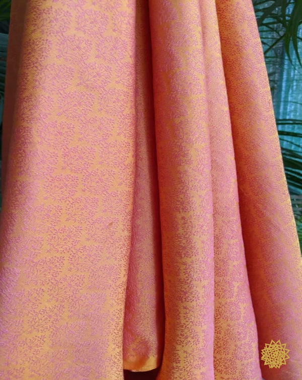 Banarasi Handcrafted Chinia Silk In Dual Shade Of Peach And Yellow
