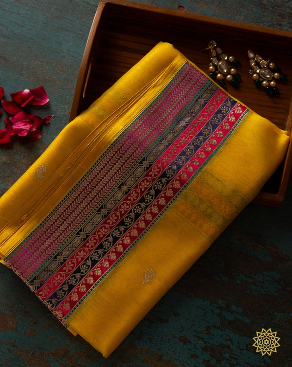 Banarasi Handloom Kora Silk Dupatta In Yellow