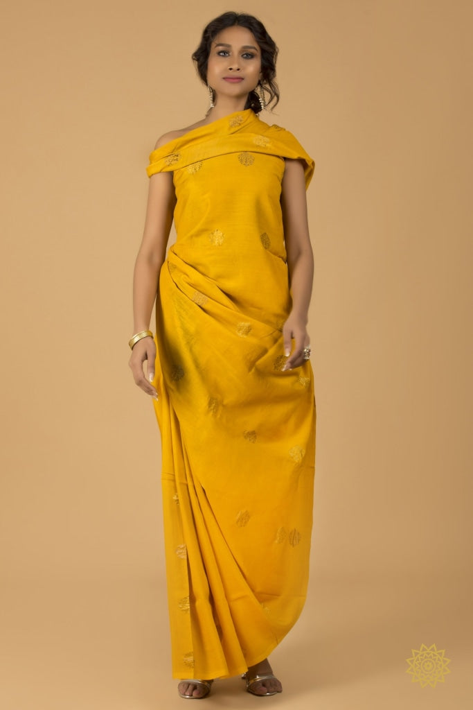 Banarasi Tussar Georgette Silk Kurta Fabric With Butie In Gold And Antique Zari Yardages