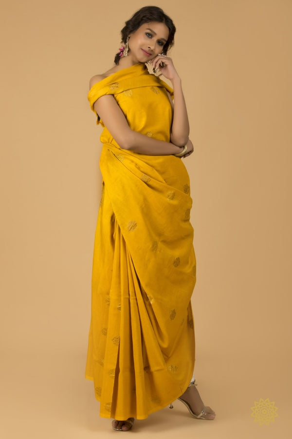 Banarasi Tussar Georgette Silk Kurta Fabric With Butie In Gold And Antique Zari Yardages