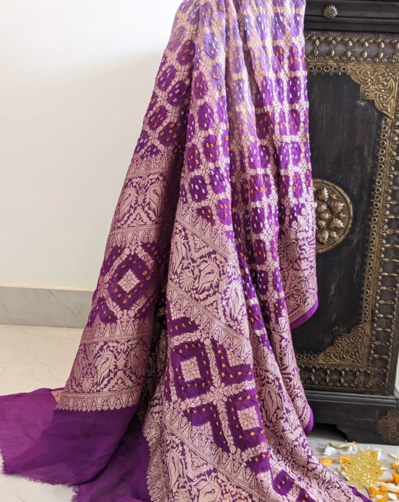 Banarasi Woven Bandhej Dupatta In Shades Of Dark And Light Purple