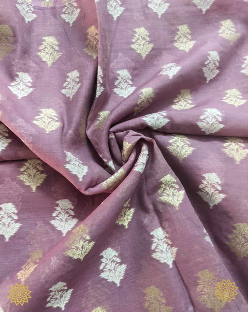 Banarasi Woven Summer Cotton Fabric In Violet 2.5 Mt. Yardages