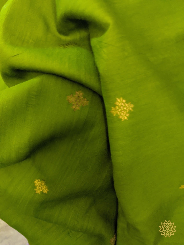 Handcrafted Pista Green Tussar Georgette Fabric Yardages