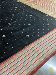Handwoven Black Saree With Red Border & Pallu