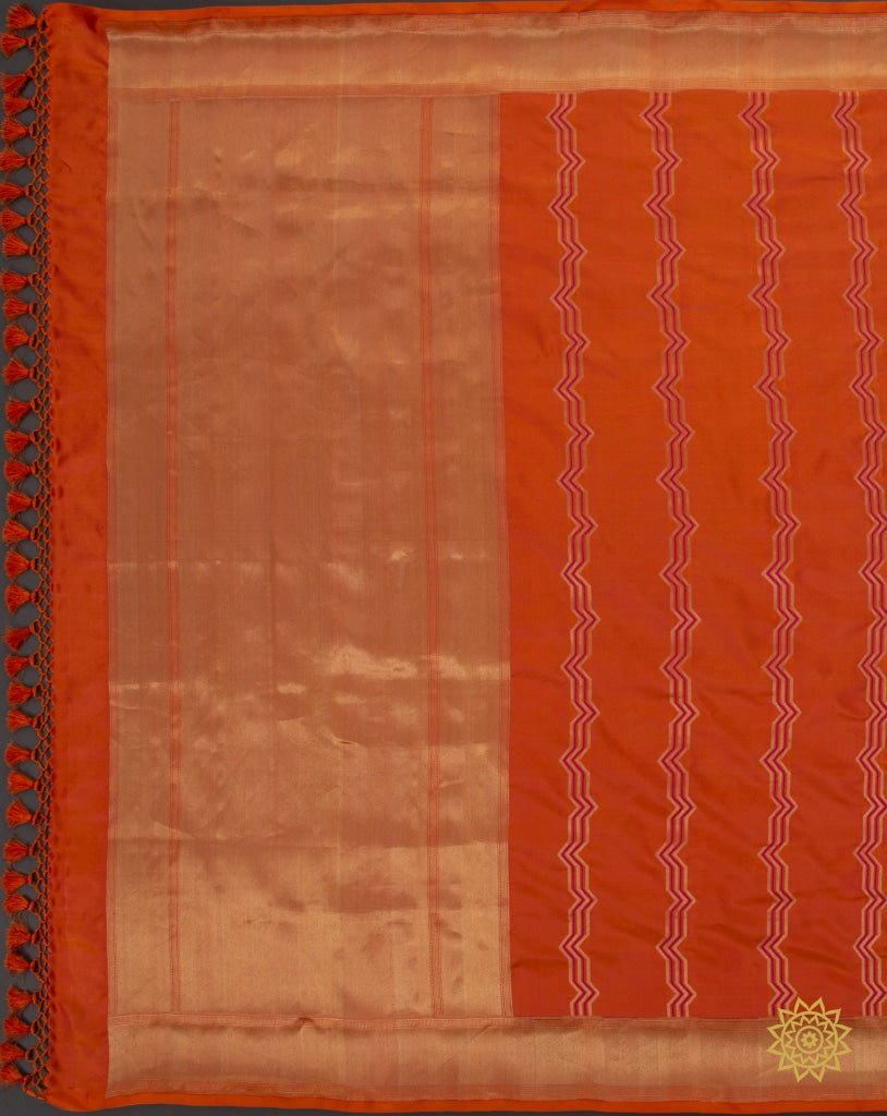 Handwoven Katan Satin Silk Banarasi Saree In Orange