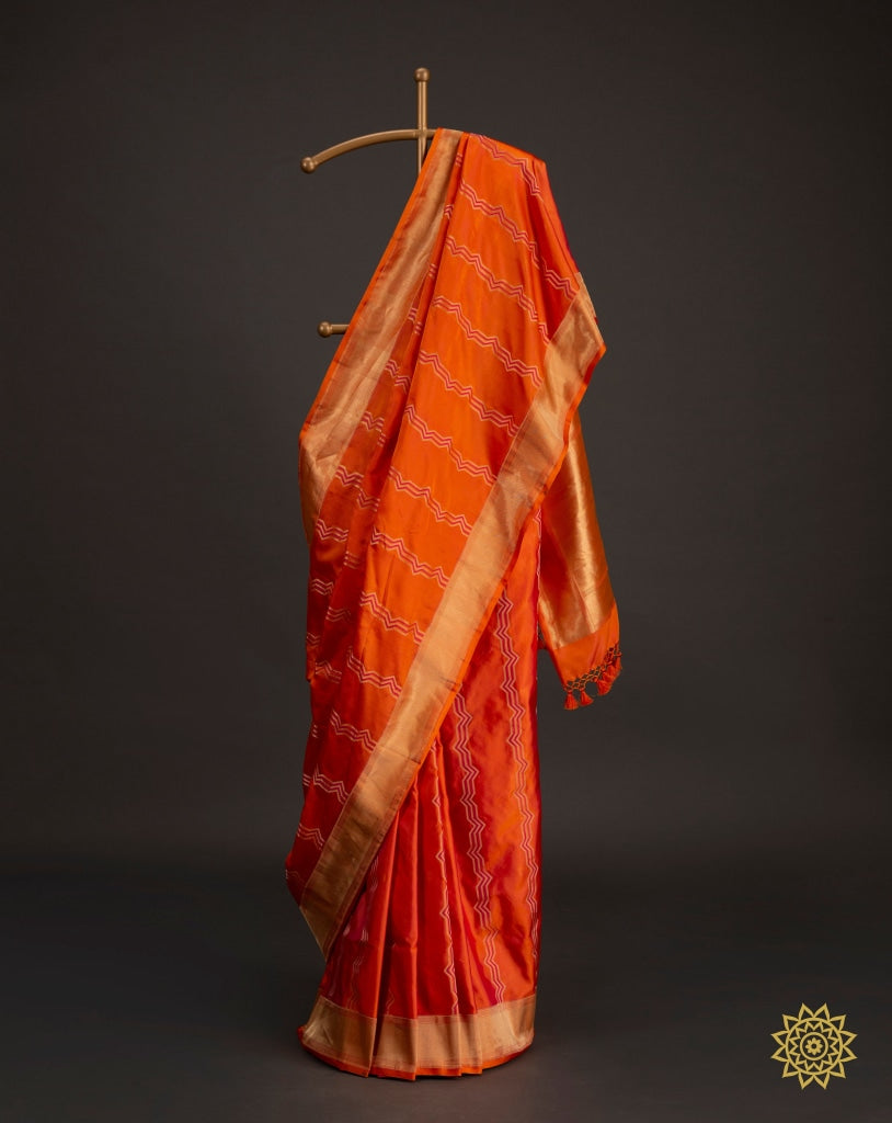 Handwoven Katan Satin Silk Banarasi Saree In Orange