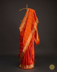 Handwoven Katan Satin Silk Banarasi Saree In Orange