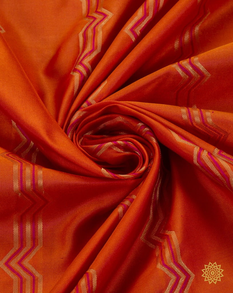 Handwoven Katan Satin Silk Banarasi Saree In Orange
