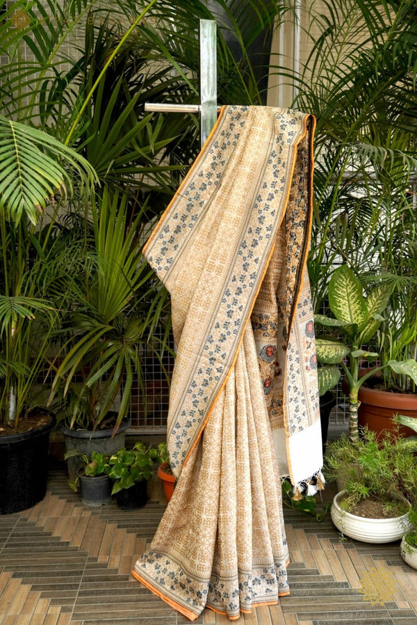 Handwoven Pure Cotton Saree In Beige